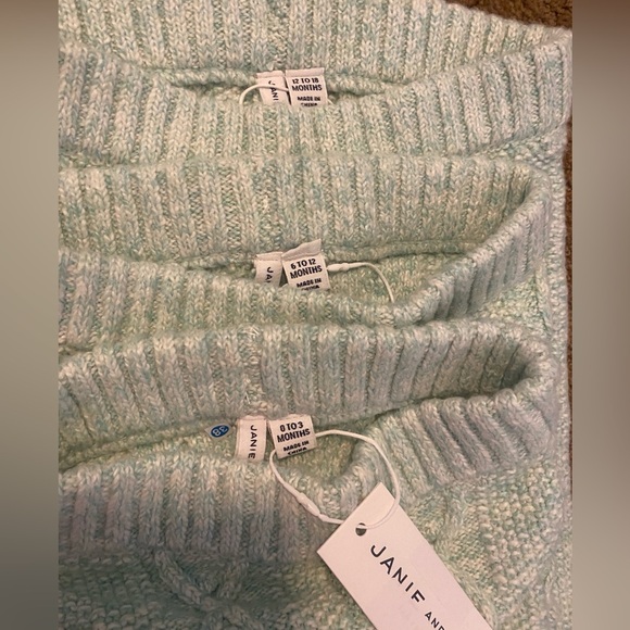 Janie & Jack Unisex Winter Cable Knit Sweater Mint Green Leggings - Picture 2 of 13